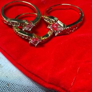 3pcs Gold and Pink Crystal Ring Set
